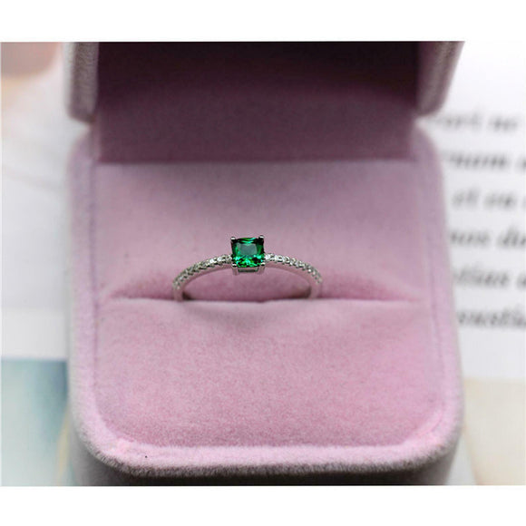 1ct Cushion Cut Emerald Solitaire with Round Accents Ring 14k White Gold Finish