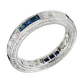 2ct Princess Cut Blue Sapphire Wedding Band Vintage Antique 14k WhiteGold Finish