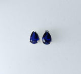 1.4ct Stud Earrings Pear Cut Blue Sapphire Solitaire Design 14k WhiteGold Finish