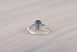 1.2ct Oval Cut Blue Sapphire Engagement Ring Diamond Trilogy 14k White Gold Over