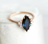 1.5ct Marquise Blue Sapphire Engagement Ring 14k Rose Gold Finish Diamond Petite