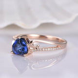 1ct Heart Cut Blue Sapphire Floral Solitaire Engagement Ring 14k RoseGold Finish