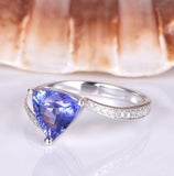 1.2ct Trillion Cut Blue Tanzanite Solitaire Engagement Ring 14k WhiteGold Finish