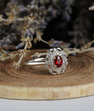 2ct Oval Cut Red Garnet Engagement Ring 14k White Gold Finish Floral Solitaire