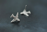 Cute Small Flying Aeroplane Stud Earrings Graduation Gift 14k White Gold Finish