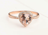 1.6ct Heart Cut Morganite Engagement Ring Halo 14k Rose Gold Finish Round Accent