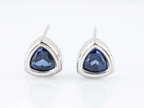 1.2ct Trillion Cut Blue Sapphire Solitaire Stud Earrings 14k White Gold Finish