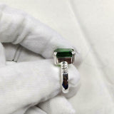 2ct Emerald Cut Green Peridot Braided Shank Solitaire Ring 14k White Gold Finish