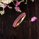 1.2ct Round Cut Pink Ruby Anniversary Promise Wedding Band 14k YellowGold Finish