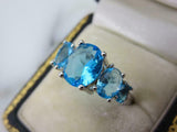 2.5ct Oval Cut Blue Topaz Engagement Ring Five Stone 14k White Gold Finish