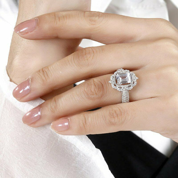 3.5Ct Emerald Cut Diamond Engagement Vintage Cocktail Ring 14K White Gold Finish