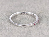 1ct Round Cut Alternate Pink Ruby Diamond Half Eternity Band 14k White Gold Over