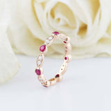 1ct Round Cut Pink Ruby Wedding Band Bezel Set Full Eternity 14k RoseGold Finish