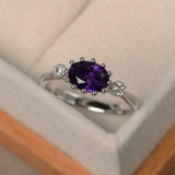 2ct Oval Cut Purple Amethyst Engagement Ring Milgrain Trilogy 14k WhiteGold Over