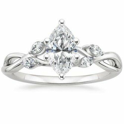 1.1ct Marquise Cut Diamond Fancy Solitaire Engagement Ring 14k White Gold Finish