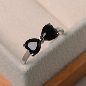 0.5ct Heart Cut Black Diamond Bow Knot Engagement Ring 14k White Gold Finish