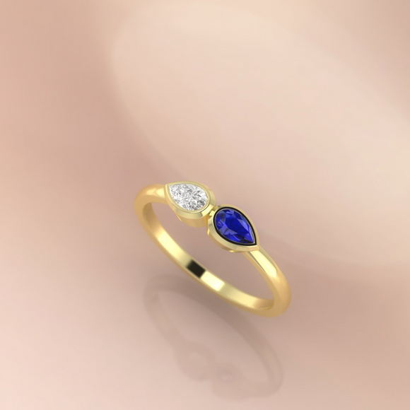 0.25ct Pear Cut Blue Sapphire Engagement Ring 14k Yellow Gold Finish Solitaire