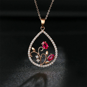 2ct Oval Cut Pink Ruby Flower Design Pendant 14k Rose Gold Finish NO CHAIN