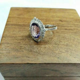 2.15ct Oval Cut Purple Amethyst Floral Engagement Ring 14k White Gold Finish