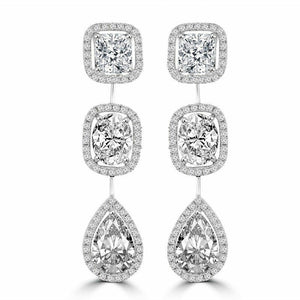 3ct Pear Cut Diamond 3 Stone Cluster Stud Earrings Women 14k White Gold Finish