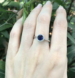 1.3ct Round Cut Blue Sapphire Diamond Halo Solitaire Ring 14k White Gold Finish