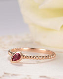 0.5ct Pear Cut Pink Ruby Beaded Ball Solitaire Engagement Ring 14k RoseGold Over