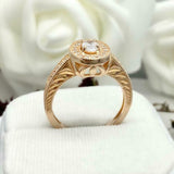 1.7ct Engagement Ring Oval Cut Diamond Halo Milgrain Vintage 14k YellowGold Over