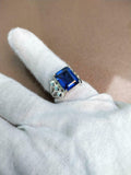 2.4ct Emerald Cut Blue Sapphire Heart Shank Solitaire Ring 14k White Gold Finish