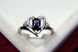 1ct Engagement Ring Oval Blue Sapphire Bypass Style Heart 14k White Gold Finish