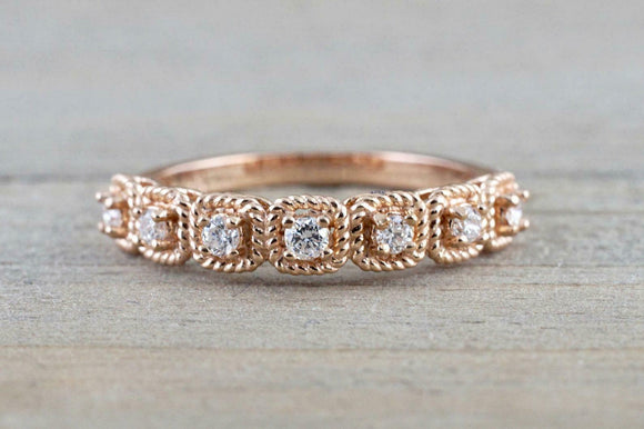 1ct Round Cut Diamond Wedding Band 14k RoseGold Finish Braided Square Minimalist