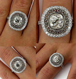 6Ct Cushion Cut Diamond Milgrain Vintage Mesh Cocktail Ring 14K White Gold Over