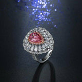 4ct Pear Cut Pink Sapphire Halo Cocktail Engagement Ring 14k White Gold Finish