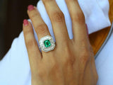 4ct Engagement Ring Green Emerald Cut Halo Cocktail Design 14k White Gold Finish