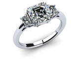 1.3ct Asscher Cut VVS1 Diamond Three Stone Engagement Ring 14k Gold Finish