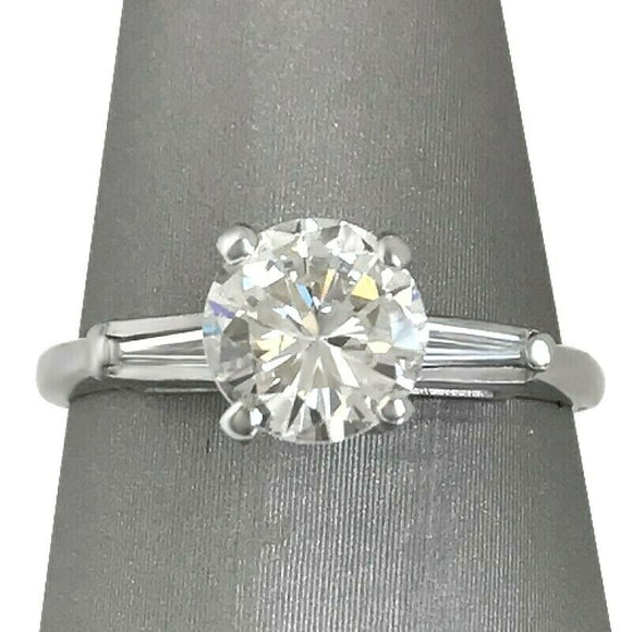 2Ct Round Cut Diamond with Baguette Accent Engagement Ring 14K White Gold Finish