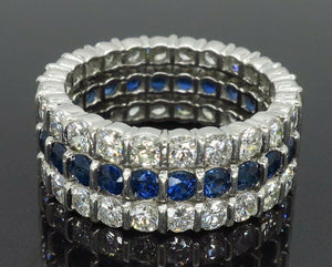 4ct Round Cut Blue Sapphire Wedding Band 3 Row Eternity Style 14k WhiteGold Over