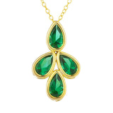 4ct Green Emerald Pendant with Chain Pear Cut Four Pear 14k Yellow Gold Finish