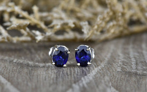 1.2ct Oval Cut Blue Sapphire PushBack Bridal Stud Earrings 14k White Gold Finish