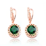 1.5Ct Round Cut Green Emerald Circular Party Drop Earrings 14K Rose Gold Finish