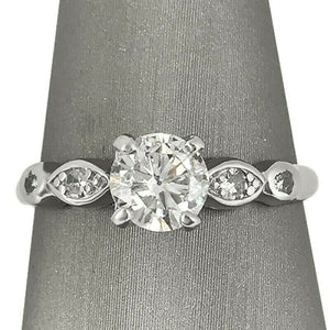 1Ct Round Cut Diamond Engagement Ring Solitaire with Accents 14K White Gold Over