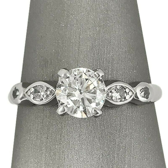 1Ct Round Cut Diamond Engagement Ring Solitaire with Accents 14K White Gold Over