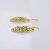 3ct Drop Earrings Oval Cut Green Emerald Filigree 14k Yellow Gold Finish