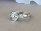 Three Stone Solitaire Engagement Ring 1.3ct Oval Cut Diamond 14k White Gold Over