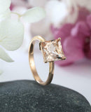 1ct Princess Cut Peach Morganite Solitaire Engagement Ring 14k Rose Gold Finish