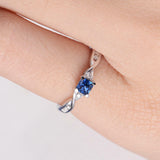 0.4ct Princess Blue Sapphire Engagement Ring 14k White Gold Finish Twist Promise