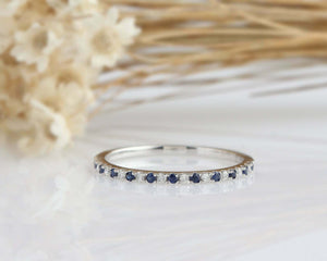 1ct Round Blue Sapphire Alternate Diamond Half Eternity Band 14k White Gold Over