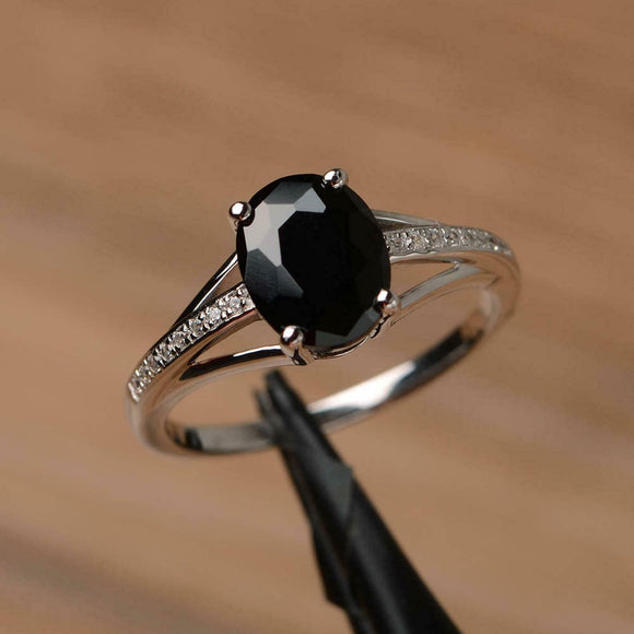 1.5ct Engagement Ring Oval Cut Black Diamond Split Shank 14k White Gold Finish