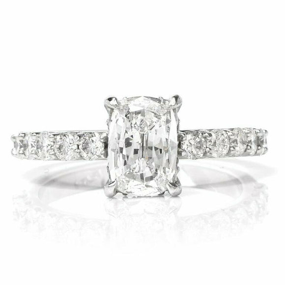 1.2ct Cushion Diamond Engagement Ring Solitaire with Accents 14k White Gold Over