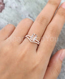 2ct Emerald Cut Simulated Peach Morganite Curved Bridal Set 14k Rose Gold Plated