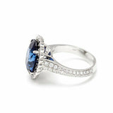 3ct Oval Cut Blue Sapphire Engagement Ring Halo Round Accent 14k White Gold Over